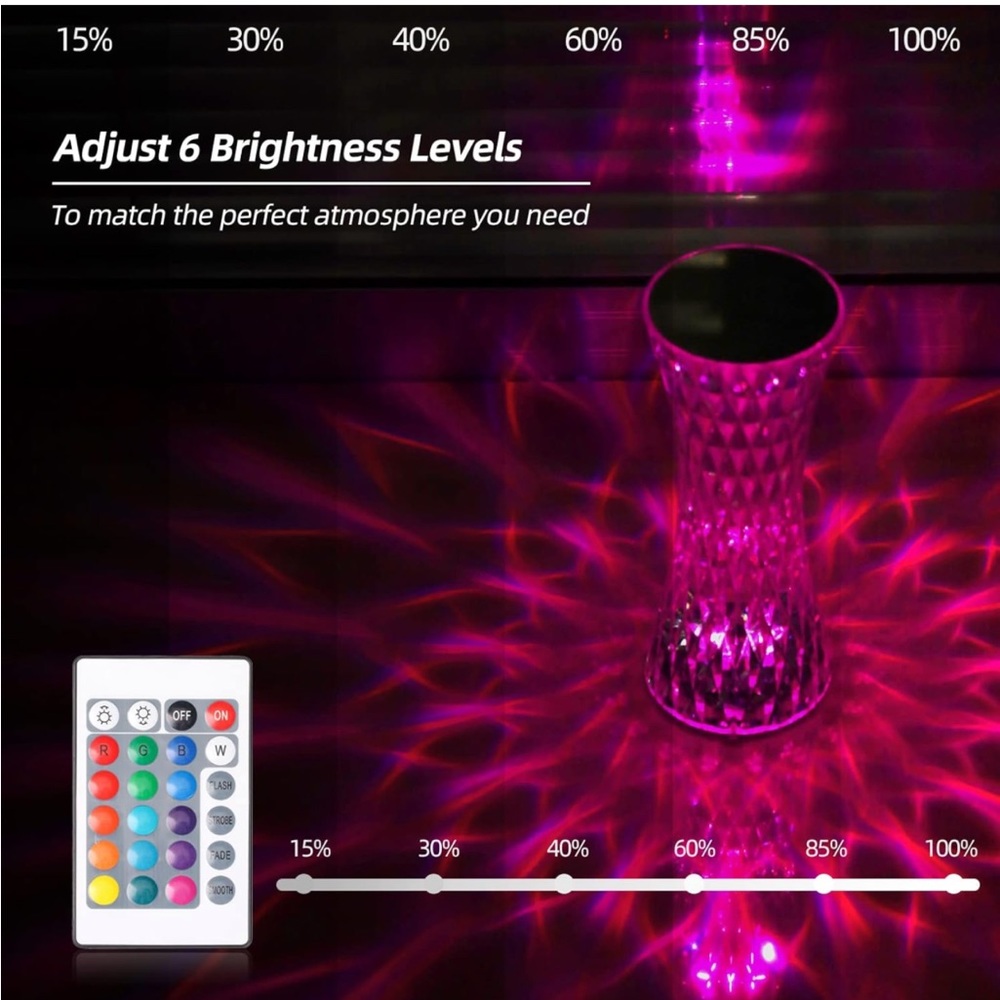 Crystal Table Lamp, 16 Color Changing Touch & Remote Control USB Rechargeable - Picture 4 of 5